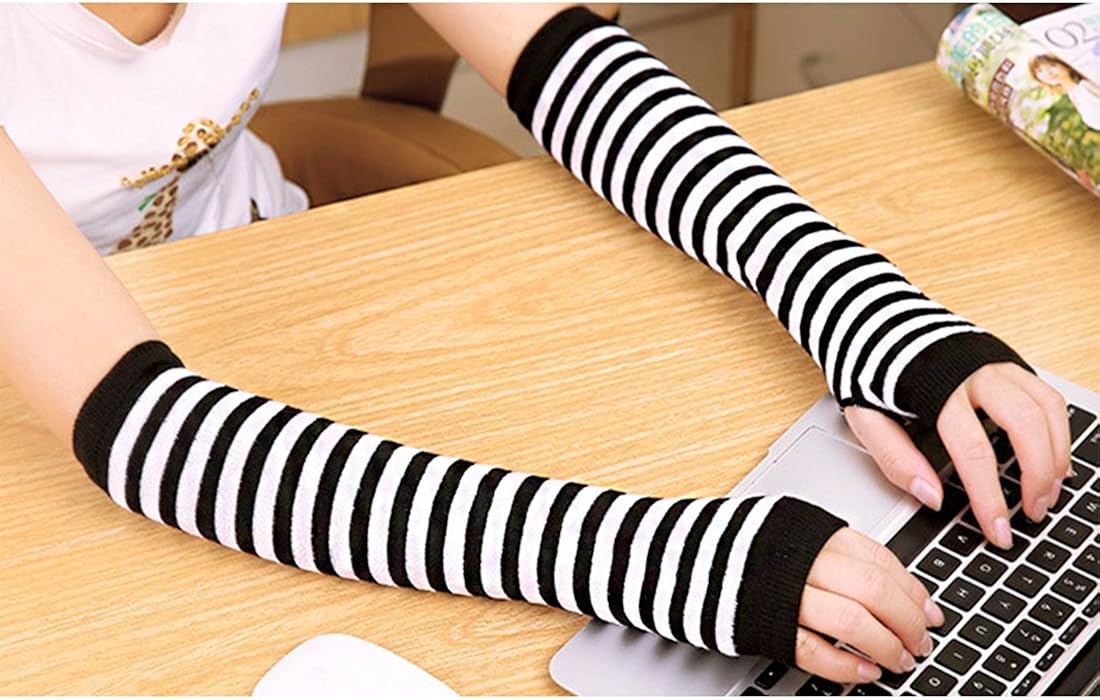 Amandir 2-4 Pairs Long Fingerless Gloves for Women Arm Warmers Knit Thumbhole Stretchy Gloves(Style 2) at  Women’s Clothing store