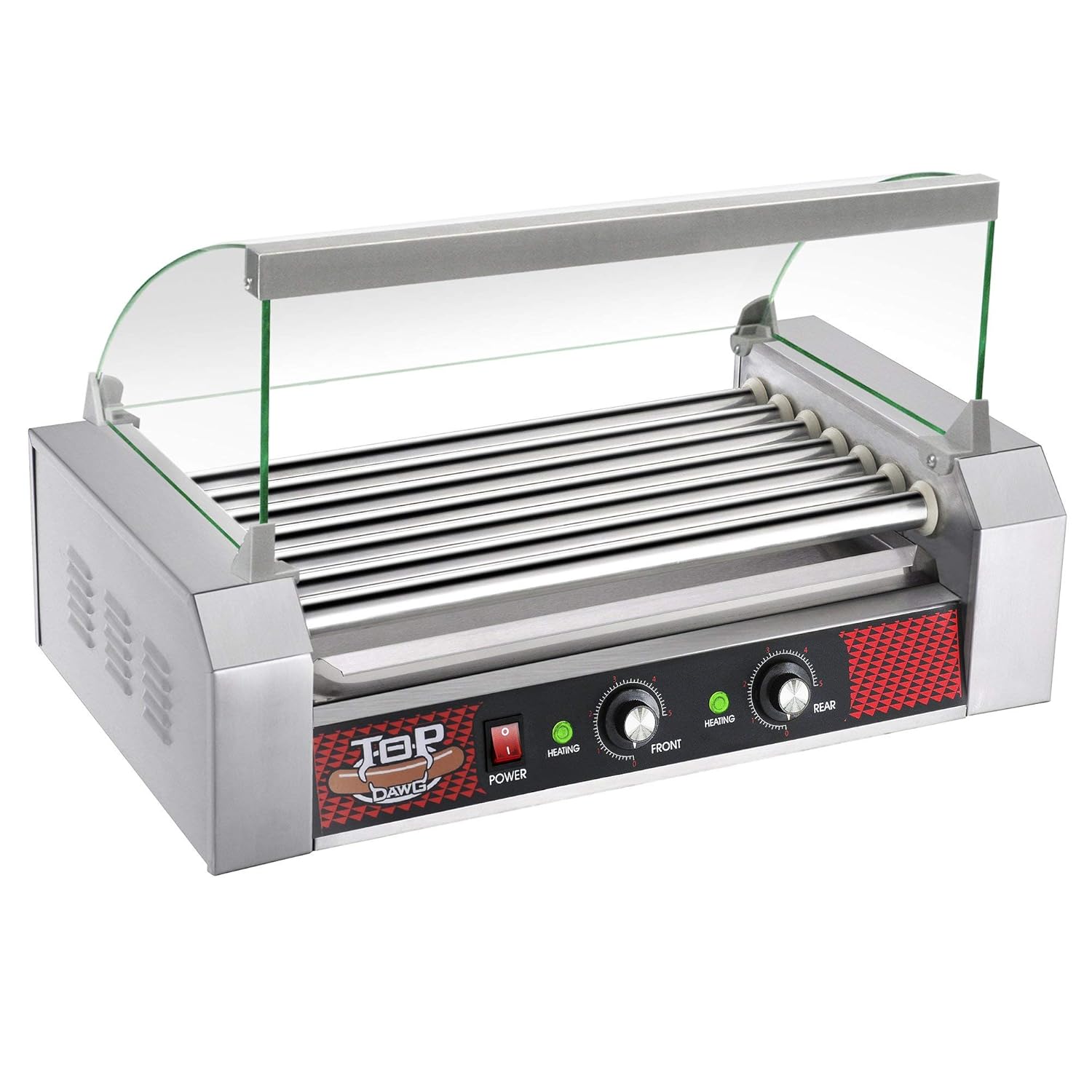 Great Northern Top Dawg Commercial 7 Roller Stainless Steel Hot Dog Machine With Cover