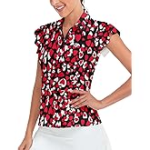 Soneven Womens Petal Sleeve Golf Shirts Moisture Wicking Lady Golf Apparel Print Tennis Sport T Shirt