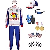 7PCS Characters Costumes in Talladega Nights Racing Jacket Outfits with Accessories Set Race Car Costume for Halloween