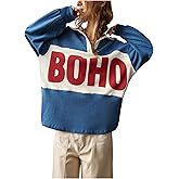 SweatyRocks Women's Boho Print Color Block Pullover Tops Going Out Oversized Sweatshirt Preppy Clothes