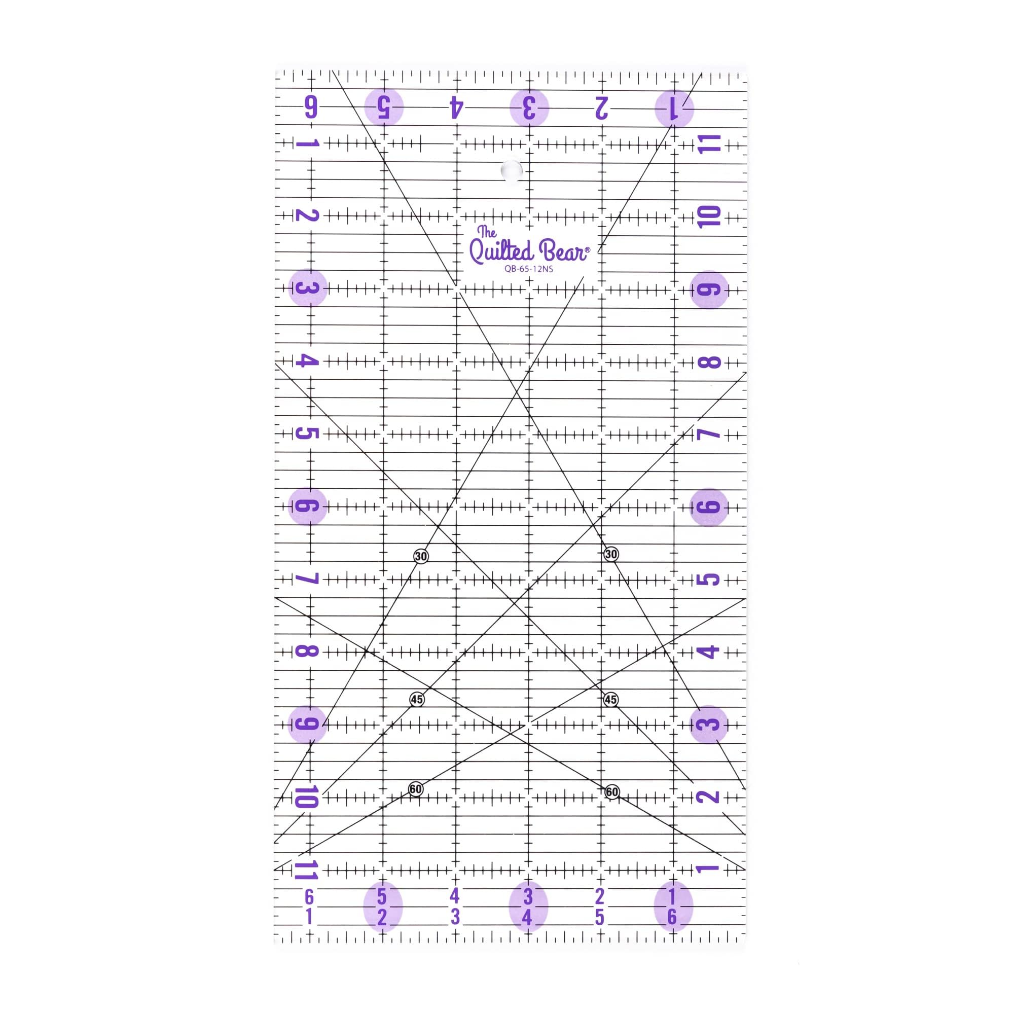 The Quilted Bear Quilting Rulers - Transparent Acrylic Non Slip Quilting & Patchwork Ruler with Clear Black Lines & 30, 45 & 60 Degree Angles (6.5" x 12")