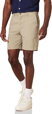Pantalones Cortos Chinos de Corte Ajustado de 18cm Hombre, Caqui, 33W