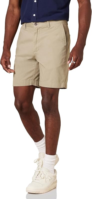 Pantalones Cortos Chinos de Corte Ajustado de 18cm Hombre, Caqui, 33W