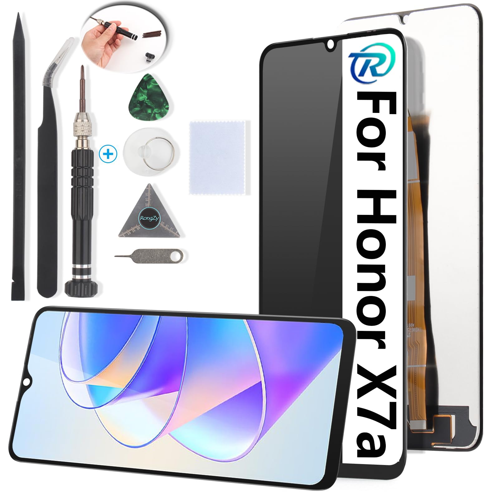 RongZy Screen Replacement for Huawei Honor x7A 2023 LCD Touch Screen Digitizer Assembly for Huawei Honor x7A 2023 Display Replacement with Kit(Black)