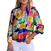 Astylish Women's 2025 Casual V-Neck Long Sleeve Shirts Paisley Print Tops Floral Boho Blouses Tunic