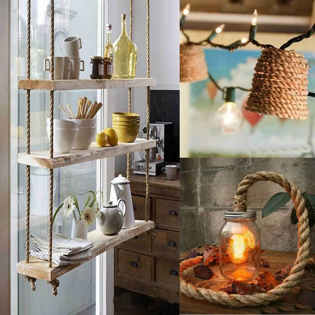 Hanfseil, starke 6 mm mit Jute-Seil, natürliches Hanf Seil Band Jute Twine Kunst Handwerk DIY Dekoration Geschenkverpackung, Garten, Haustiere, Hanf, Mehrzweck-Twine Rope 10 (32 FT) PACK 1