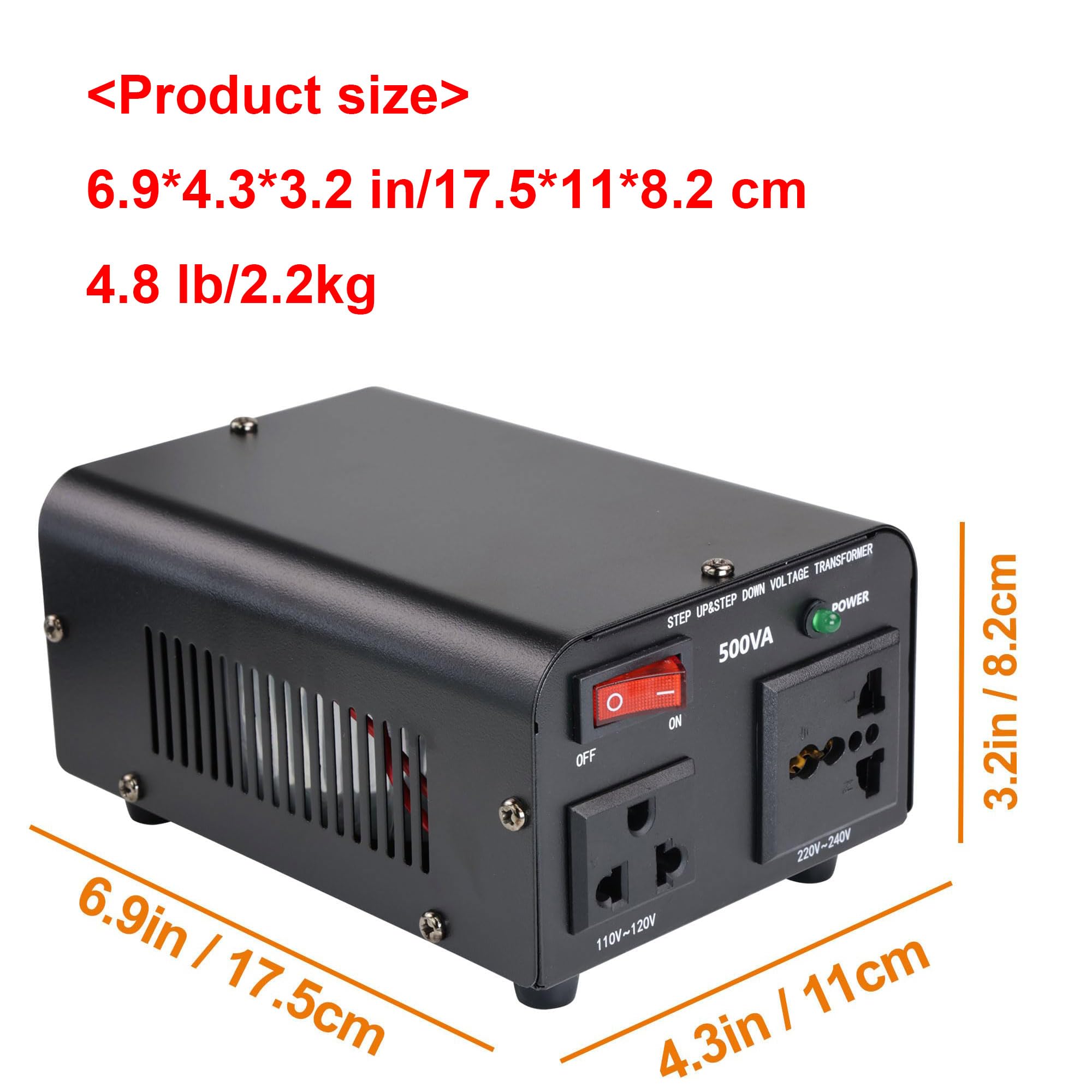 Yinleader 500W Voltage Transformer Power Converter(110V to 220V, 220V to 110V) Step Up/Down Converter 110/120 Volt - 220/240 Volt w/US Power Cord [300W Continuous Power]