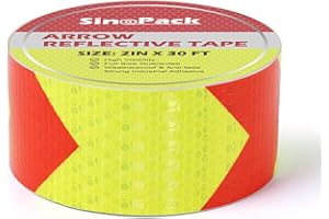 SinoPack Reflective Tape 1Pack 2IN X 30FT Waterproof High Visibility Red & Yellow, Industrial Marking Arrow Reflective Tape Heavy Duty Hazard Caution Warning Safety Adhesive ReflectiveTape