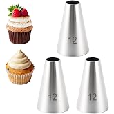 Eiodoni 3 Pcs Round Piping Tip, #12 Stainless Steel Reusable Icing Nozzles | Professional Cake &amp; Cookie Decorating Tips Set for Macarons, Cupcakes, Frosting and Baking Projects