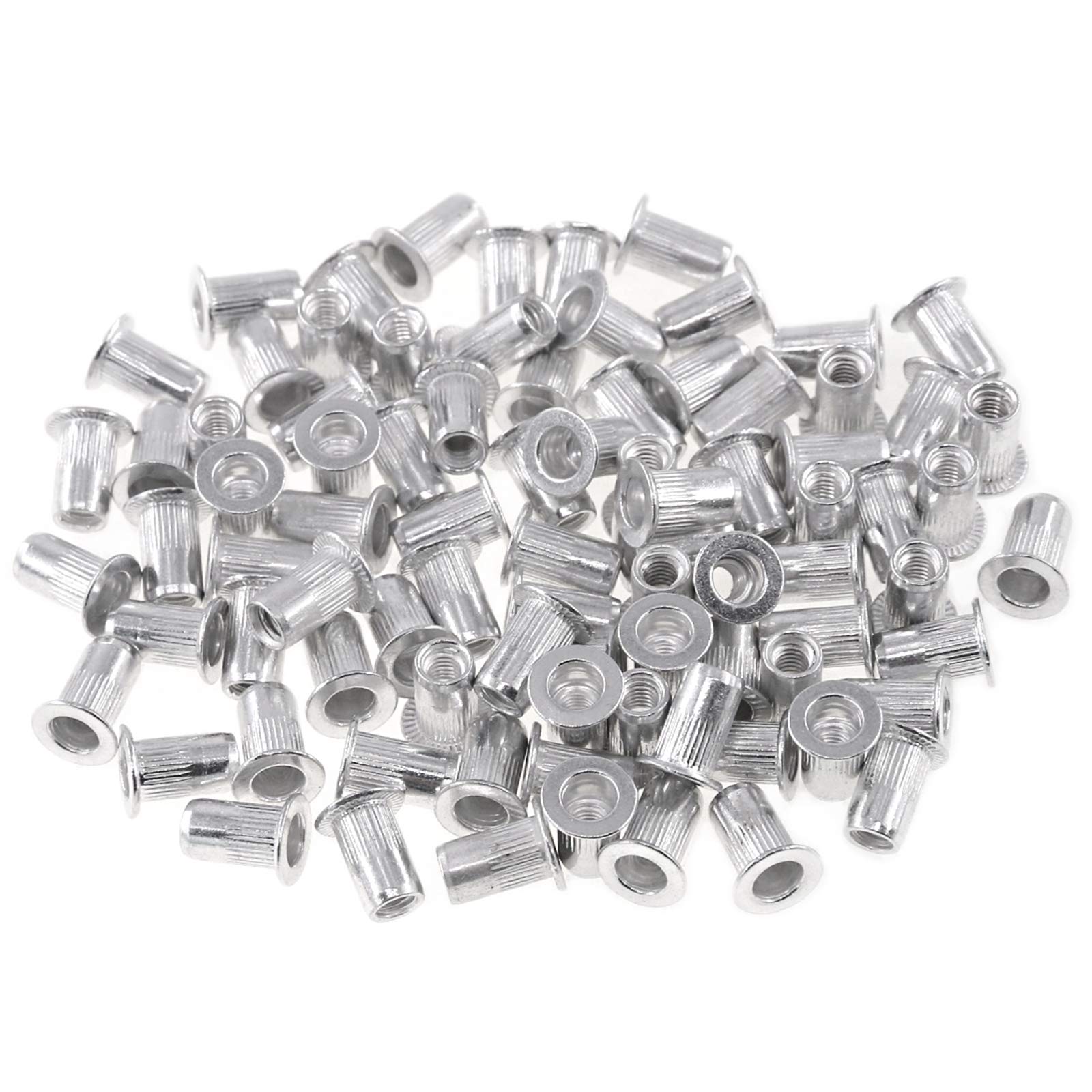 Keadic 100Pcs Metric Aluminum Rivet Nut Flat Head Threaded Insert Nutsert Kit - M3