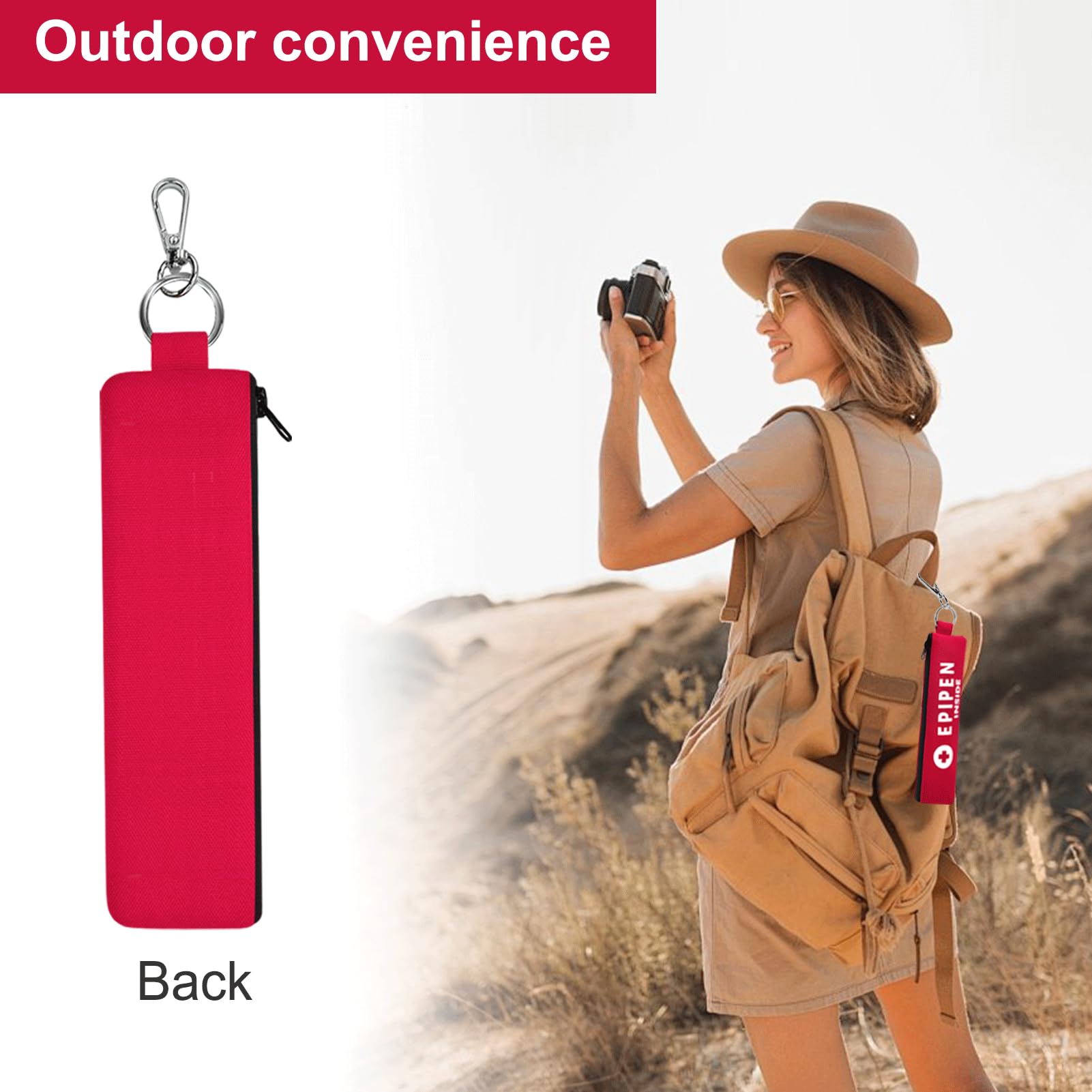 1 Pack EpiPen Carry Case Insulated,Red Epipen Holder Bag with Carabiner-for 1 EpiPen Asthma Allergy Medication,Sports Outdoors Travel Epipen Case for Walking or Running