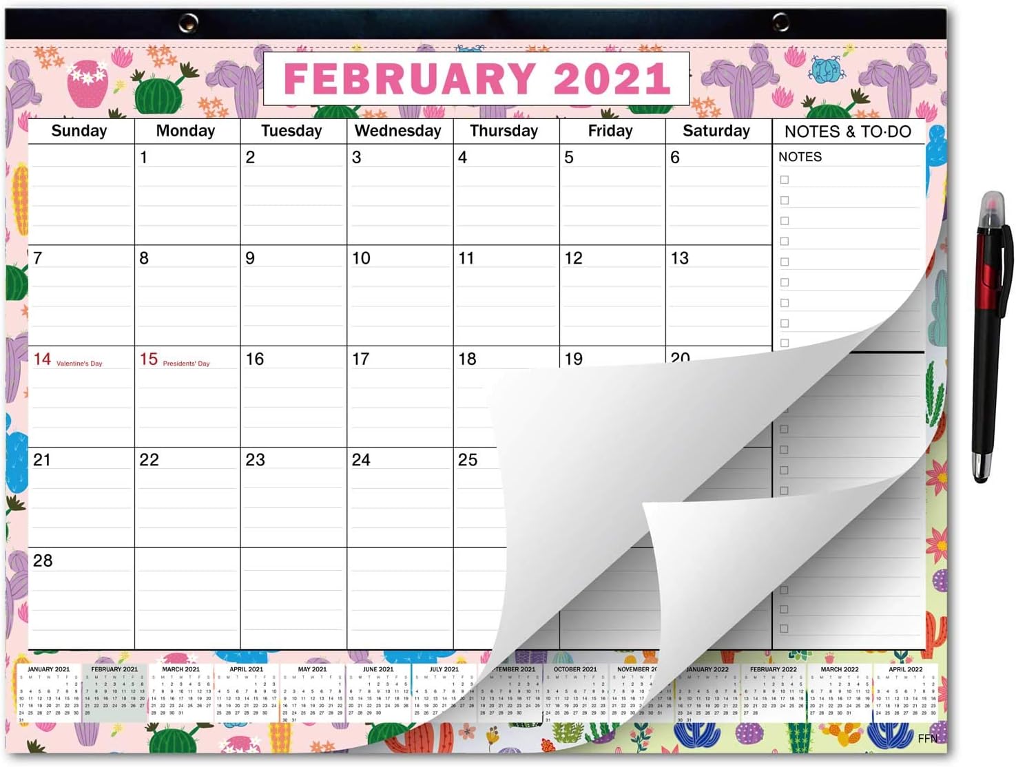 2020-2021 Large Monthly Desk Pad Calendar Planner Academic, Cactus Design with Magnets for Fridge, Desktop August 2020 to December 2021, Wall Calendar 17.3