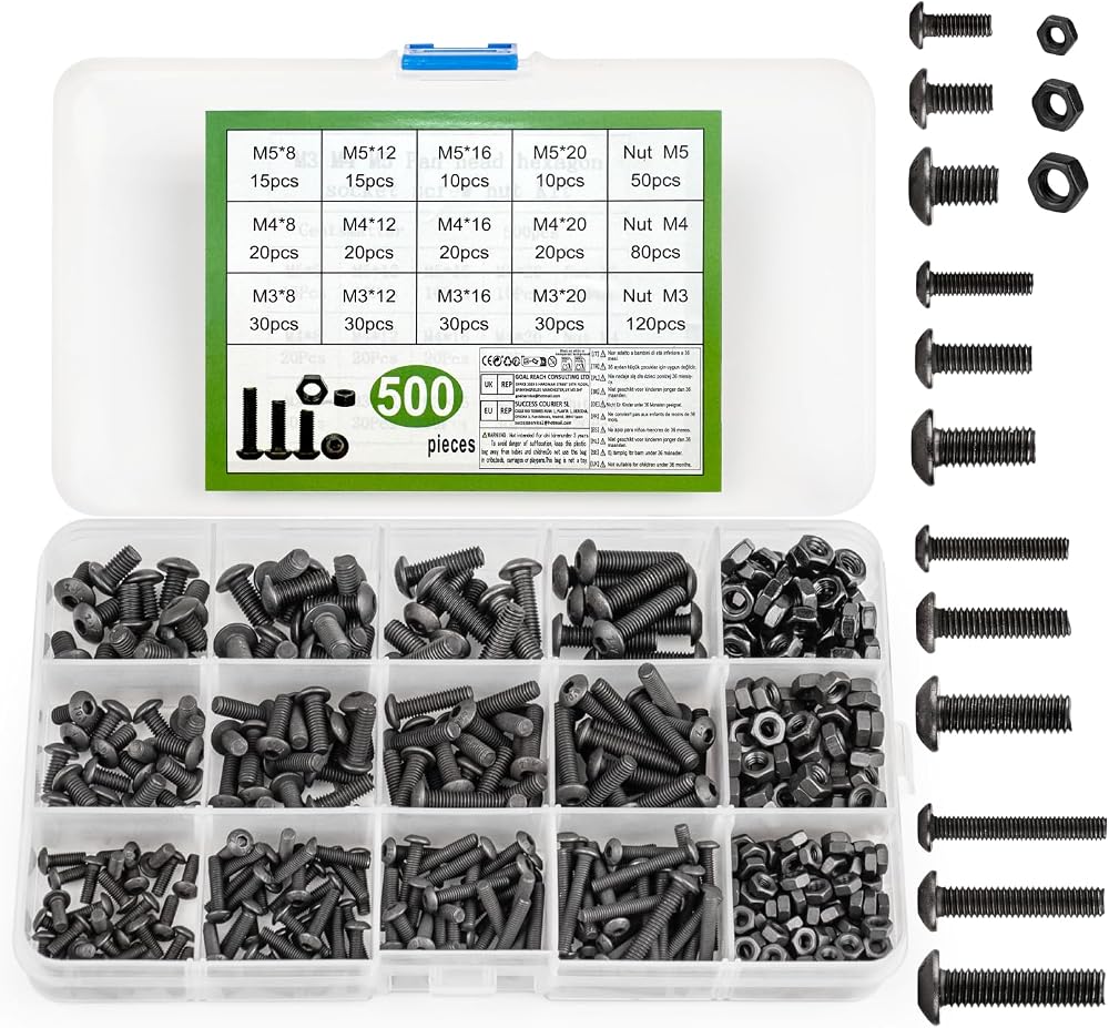 Cents matter Nuts and Bolts Assorted Set 500 Pcs M3 M4 M5 Black Hex Socket