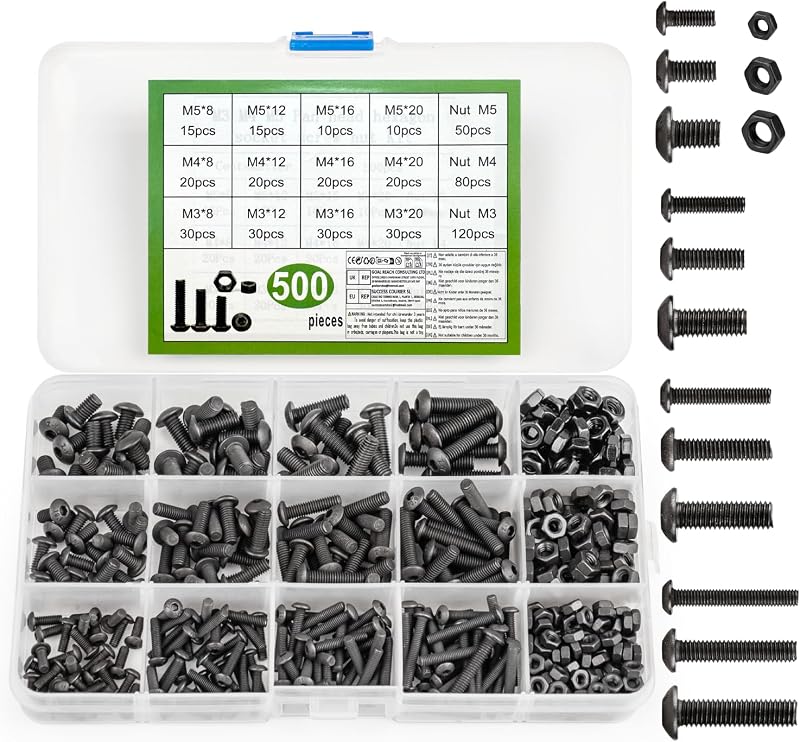 Cents matter Nuts and Bolts Assorted Set 500 Pcs M3 M4 M5 Black Hex Socket