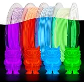 AMOLEN Silk Glow in the Dark Filament Multicolor, Glow Filament Silk Green, Blue, Purple, Orange Red 1.75mm PLA Filament, Dimensional Accuracy +/- 0.02 mm, 200g X 4 Pack
