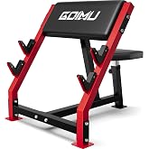 GOIMU PC01 Preacher Curl Bench, Seated Arm Isolated Barbell Dumbbell Bicep Station, Adjustable Bicep Curl Machine with 2 Bar Holders for Home Gym