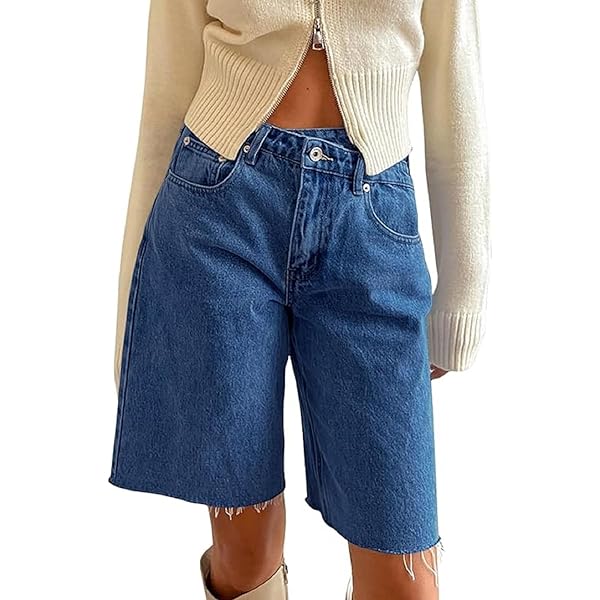 Women Baggy Denim Shorts Y2k Vintage High Waisted Stretchy