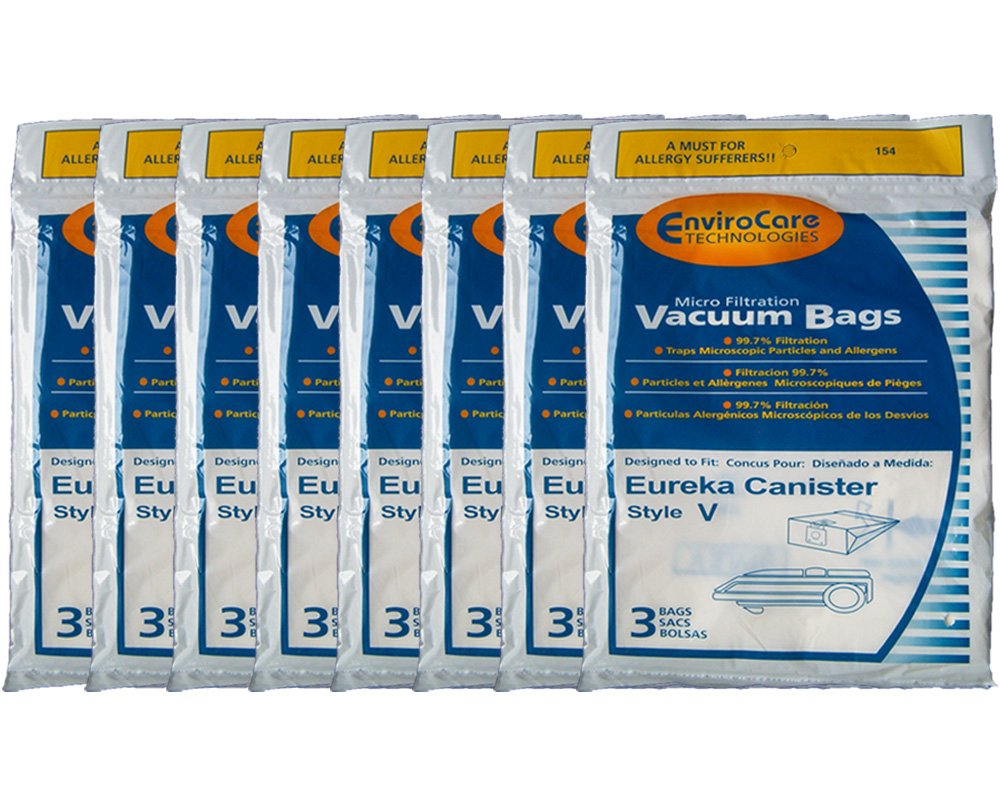 24 Eureka Allergy Style V Vacuum Bags, Power Team, Powerline, Canisters, World Vac, Home Cleaning System Vacuum Cleaners, 3800, 3900, 6700, 6800, 6865, 8000, 8200, 8900, 52358, 52358-12, 576898-12 (Filteraire), 54923-10, 6865