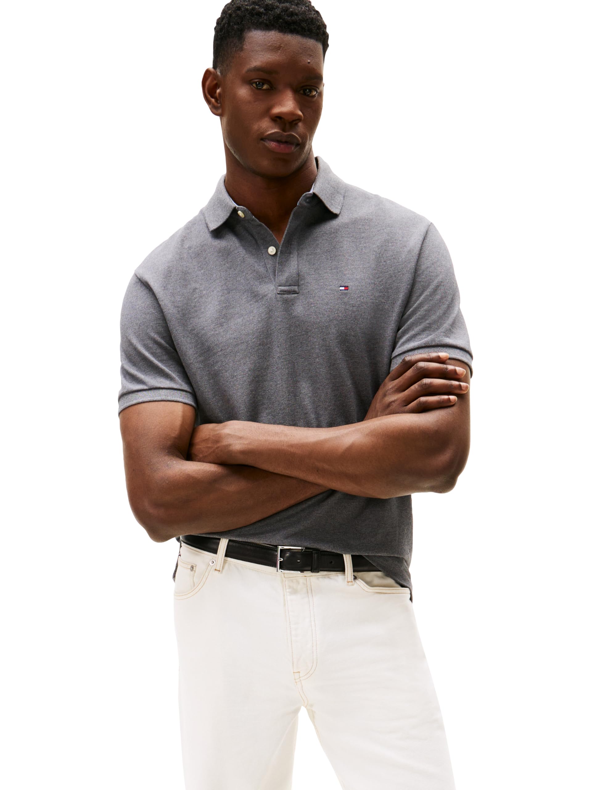 Photo 1 of *** UNKNOWN SIZE** Tommy Hilfiger Men's Short Sleeve Polo Shirt in Classic Fit, Medium Grey Heather