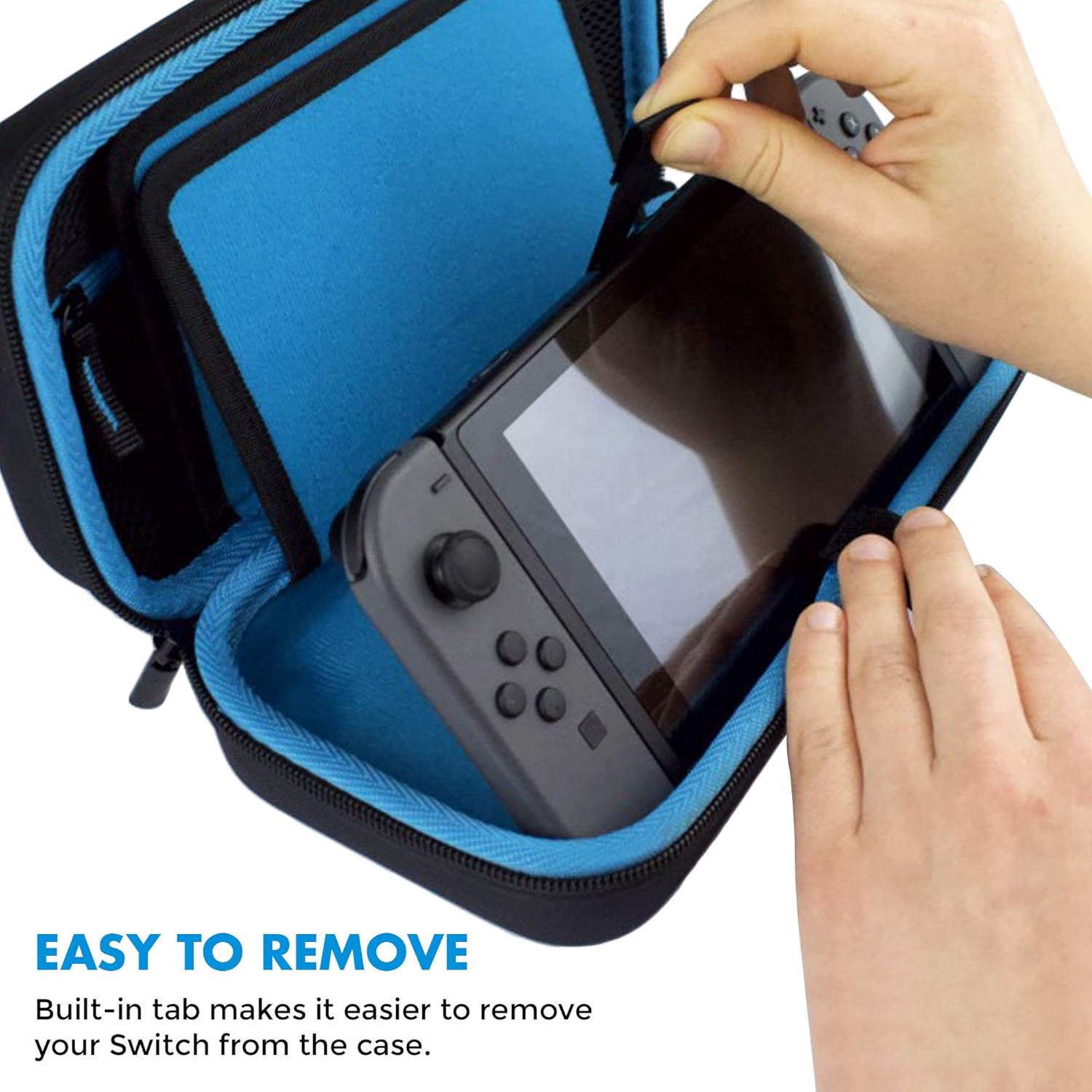 TAKECASE Hard Shell Carrying Case - Protective Case Compatible with Nintendo Switch - Fits Extra Controllers and 19 Game Cards - Includes Accessories Pouch for Adapter/Charger and Cables Blue/Black: Electronics