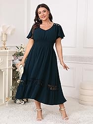 HICISI Plus Size Summer Dress V Neck Smocked High