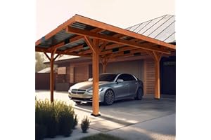 Beneouya Wood Heavy Duty Carport Garage 18.3x12.6ft Car Shelte with Hard Top Steel Roof and Wooden Frames for Parking Large Vehicles Placed on Patios, Garden, Backyard, Lawn