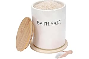 Dewsea Bath Salt Container, 1900ML (64 oz) Large Ceramic Bathroom Storage Jar with Bamboo Lid & Spoon, Airtight Bath Salt Jar