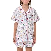 SLPTIMISO Girls Summer Outfit,Kids 2 Piece Button Down Monkey Loungewear Beach Shorts Set Preppy Animals Lounge Pjs