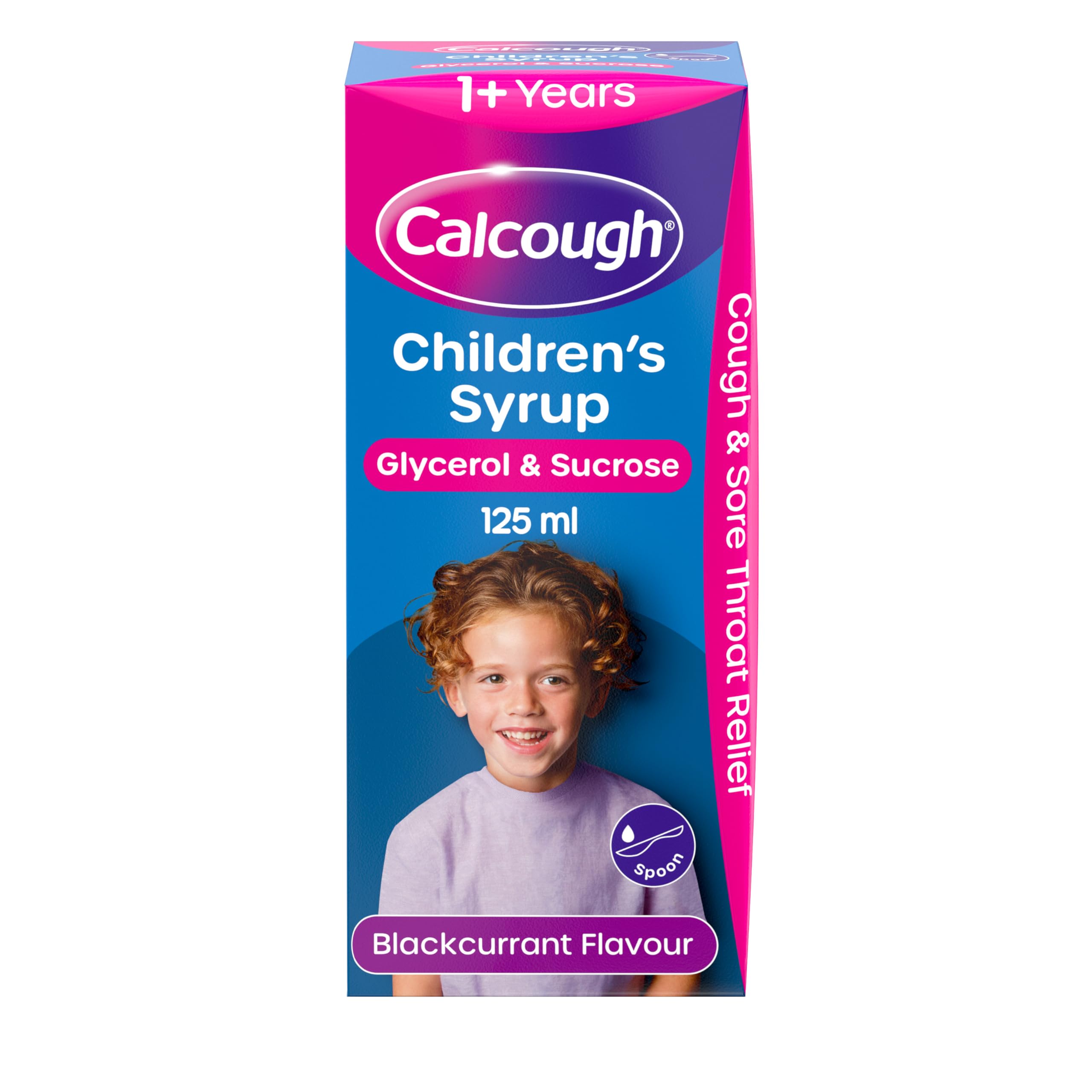 Calcough Children's Syrup, Cough & Sore Throat Relief for 1+ Year, Blackcurrant Flavour, 125ml