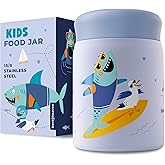 Bentoheaven Kids Food Jar (10oz) - Vacuum Insulated Container - Premium Double Wall Stainless Steel - Easy to Open - Keeps Soup Hot/Cold - Lunch Box Thermos for Kids (Ocean Blue)