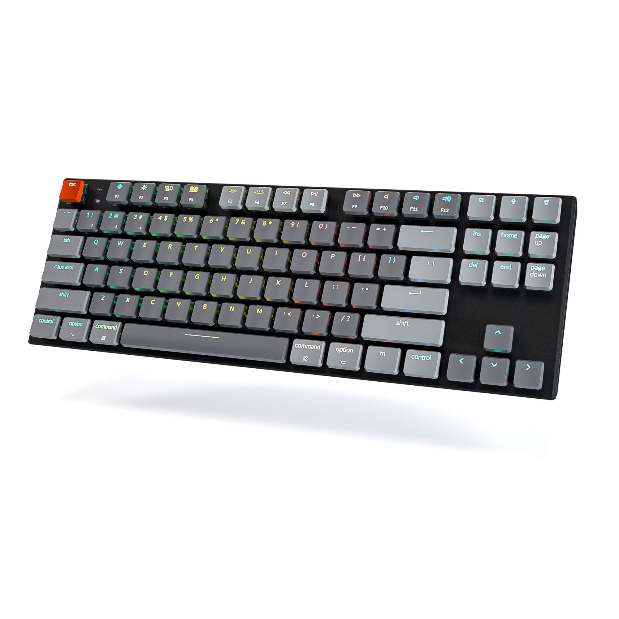 Keychron K10 87 Key Ultra-Slim Wireless Bluetooth/USB Wired TKL Tenkeyless Mechanical Gaming Keyboard, RGB LED Backlit Low Profile Blue Switches for Mac Windows