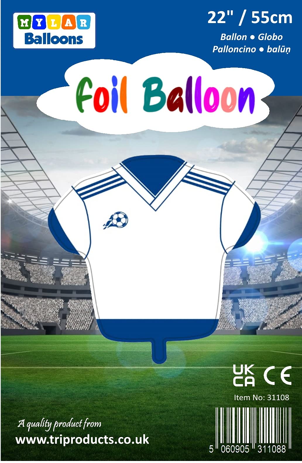 Tri Products 26" / 68cm Football Shirt Foil Balloon White & Blue…