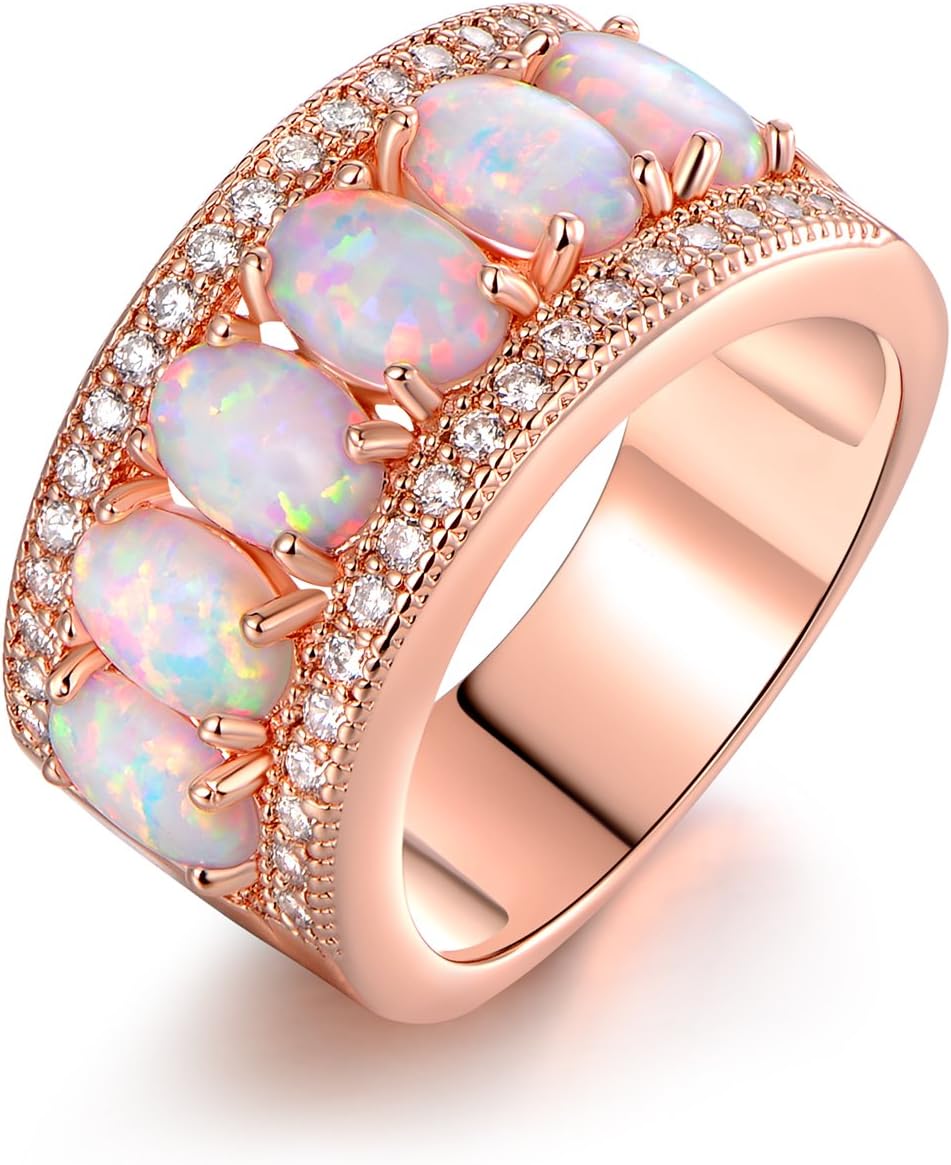 Barzel Oval-Cut Created White Opal & Cubic Zirconia Ring (Comes in Rose & White Gold Plated)