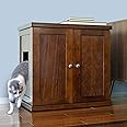 THE REFINED FELINE Cat Litter Box Enclosure Cabinet, Modern, Mahogany Brown, Adjustable Levelers, Large, Hidden Litter Cat Fu