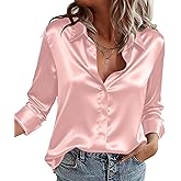 Zeagoo Satin Blouses for Women Casual Long Sleeve Button Down Silk Shirts Dressy Business Work Tunic Top