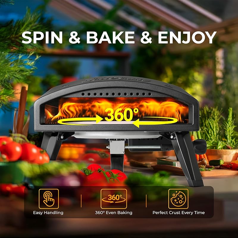Four à pizza extérieur à gaz de 30,5 cm, cuisinière à pizza au propane atteint 510 °C, cuisson rapide en 60 secondes, comprend un tuyau de gaz, un bouton de contrôle de flamme, une poignée