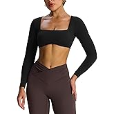 Aoxjox Women's Long Sleeve Crop Tops Workout Skylar Squareneck Curved Hem Buttery Soft PlushFlex™ Cropped T Shirt Top