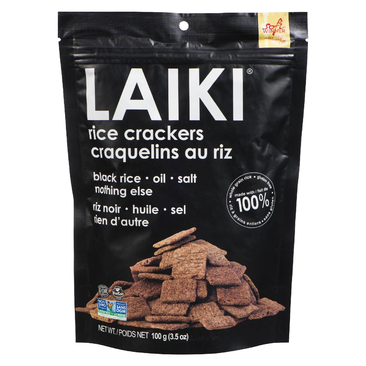 LAIKI Gluten Free Rice Crackers, Red Rice, Resealable 3.53 Ounce Bag