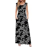 DB MOON Womens 2026 Maxi Dresses Empire Waist Long Summer Dress Casual Cap Short Sleeve Sundress with Pockets