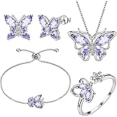 Aurora Tears Butterfly Jewelry,Women 925 Sterling Silver Butterflies Birthstone Pendant Necklace/Earrings/Rings Wedding Gift