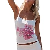 Women Y2k Floral Tank Top One Shoulder Backless Graphic Tee Sleeveless Flower Print Slim Fitted Crop Tops Retro Trendy