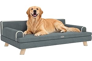 PawHut Dog Sofa, 39" Cat Couch with Removable Cushion, Washable Cover, Wooden Legs, Elevated Pet Cat Sofa for Medium & Large 