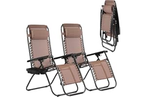 Dkelincs Zero Gravity Chair, 2 Pack, Textile, Brown, Adjustable, Foldable, Indoor & Outdoor Use