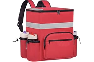 ZFZGFRCS Food Delivery Backpack Pizza Delivery Bag Insulated Delivery Bag with Cup Holders, Delivery Backpack with Support Boards for Bike Delivery, Food Delivery Bag for Carry HOT/COLD (Red)