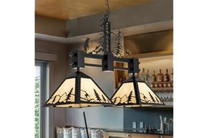 TOCHIC Pool Table Light 33''L, 2 Lights Hanging Billiard Light Fixture Overhead for Pool Billiard Table Rustic Black Chandelier Pendant Light for Dining Room, Kitchen, Game Room