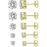 MDFUN Titanium Stud Earrings Set Hypoallergenic Cubic Zirconia Round Surgical Stainless Steel 4 Prong Stud Earring Jewelry for Women Men 3-8mm