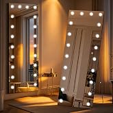 FORTENY 65x23 Hollywood Full Length Mirror with Light, 23 Dimmable Bulbs &amp; 3 Color Smart Touch Control, Distortion Free, Tempered Glass, Full Body Mirrors with Stand