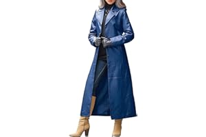 Women Faux Leather Trench Coat Classic Lapel Maxi Jacket Outerwear