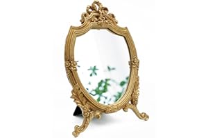 Eaoundm Antique Gold Resin Frame Decorative Wall Mirror Makeup Mirror Tabletop Mirrors, for Bedroom Living-Room Dresser Decor 8.2W x 13 L inchs